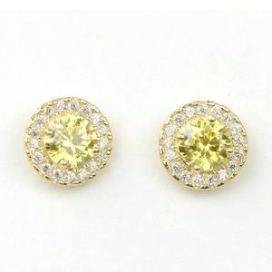 14k Solid White/Yellow  Gold Halo CZ Earrings